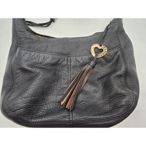 Brighton Black Leather Braided Handle Hobo Bag With Tassel & Heart Charm